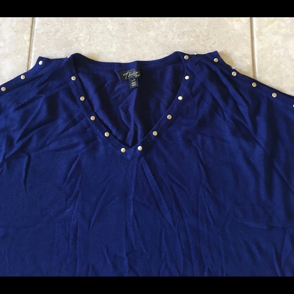 Thalia Sodi Knit Royal Blue Studded Top Long Arms - Picture 2 of 8